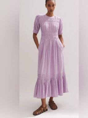 Me+ Em Lavender Smocked Midi Dress with Short Sleeves